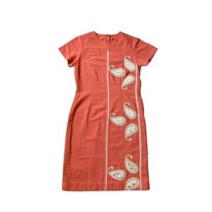 60s Beaded Paisley Mirrored Shift Dress Shisha Embroidery Linen East Meets West